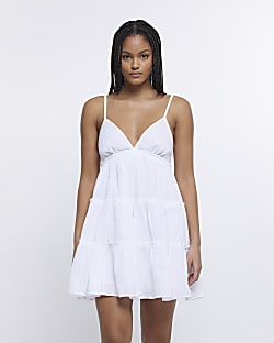 White frill tiered beach cami mini dress