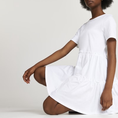 white frill shirt dress