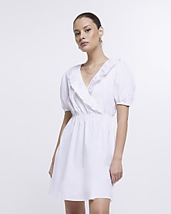 White frill wrap mini dress