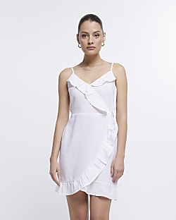 White frill wrap mini dress