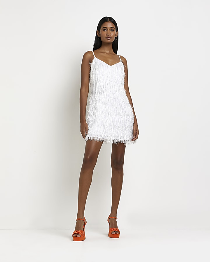 white fringe dress