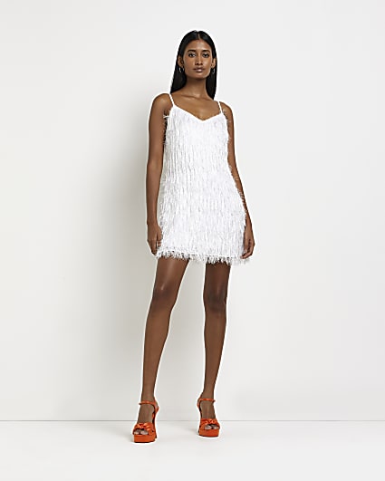 White fringe mini dress