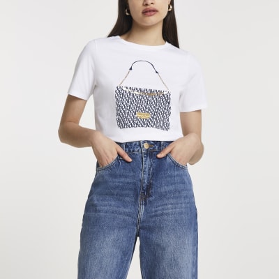 White FTBC Charity handbag print t-shirt | River Island