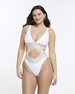 White fuller bust cut out plunge swimsuit