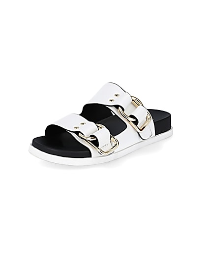 360 degree animation of product White gold buckle strap sandals frame-0