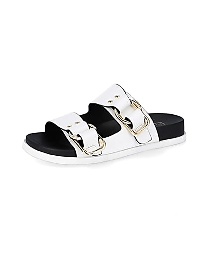 360 degree animation of product White gold buckle strap sandals frame-1