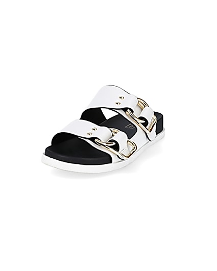 360 degree animation of product White gold buckle strap sandals frame-23
