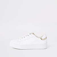 White gold tone lace-up trainers