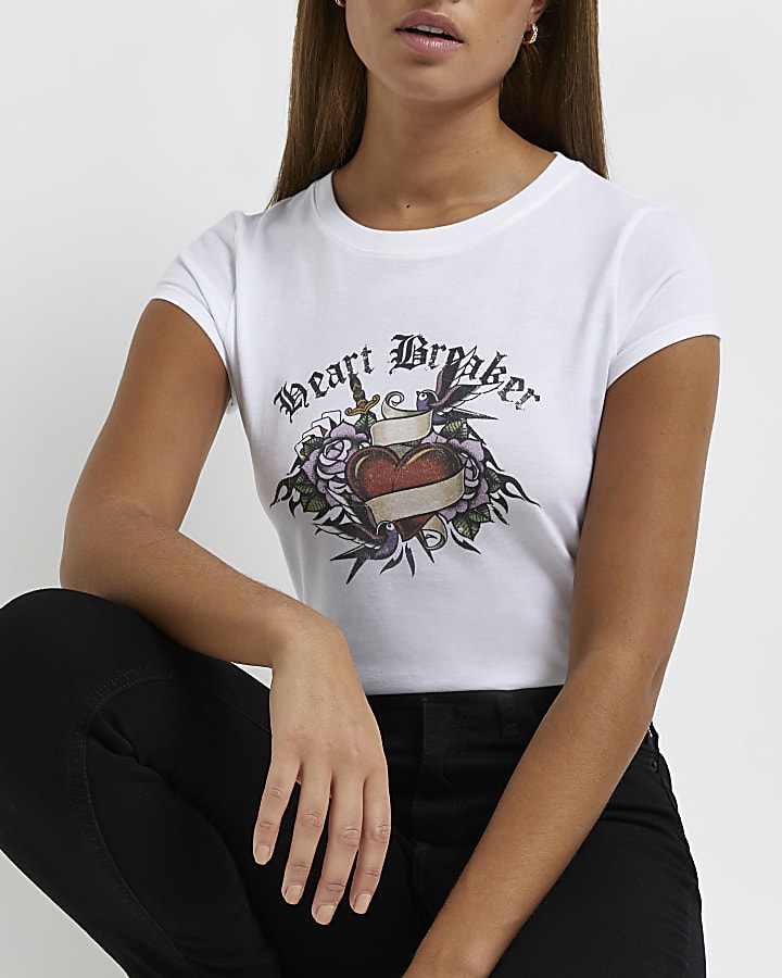 White graphic cropped t-shirt
