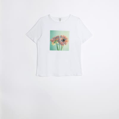White graphic floral print t-shirt | River Island