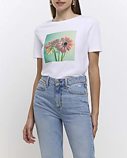 White graphic floral print t-shirt