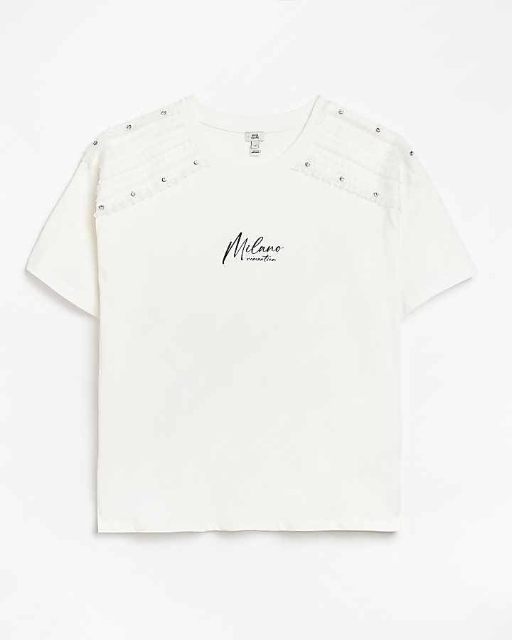 White graphic frill t-shirt