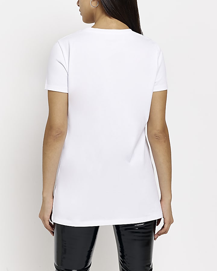 White graphic lace up hem t-shirt