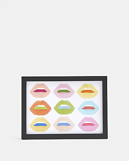 White graphic lips framed print