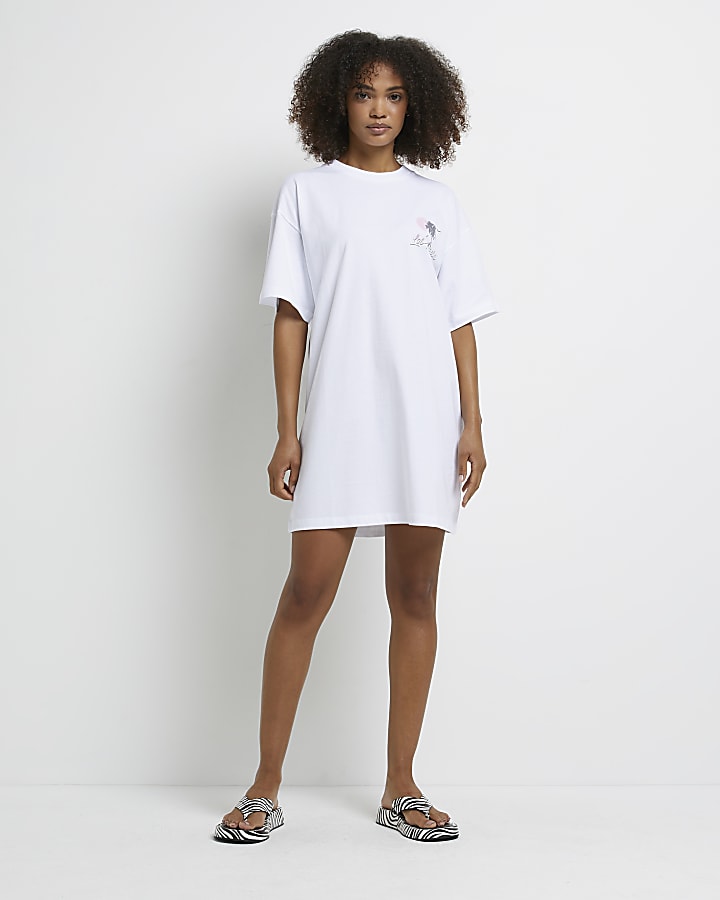 White graphic t-shirt mini dress