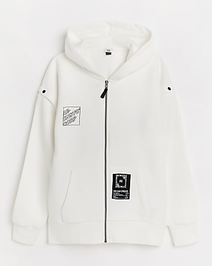 White graphic zip through hoodie
