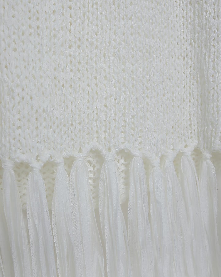 White halter neck knit midi dress