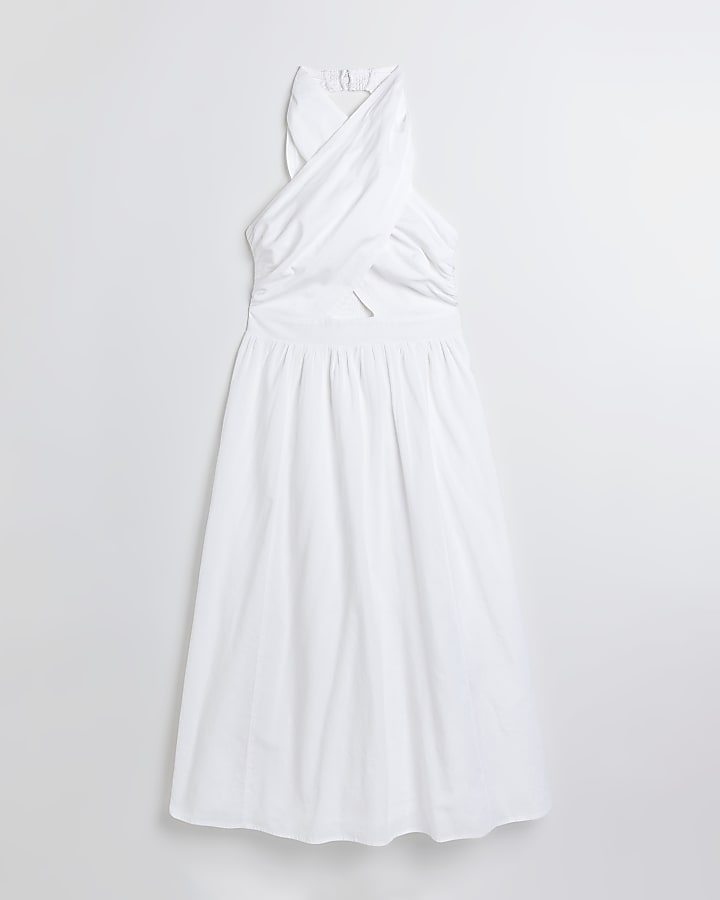 White halter neck midi dress