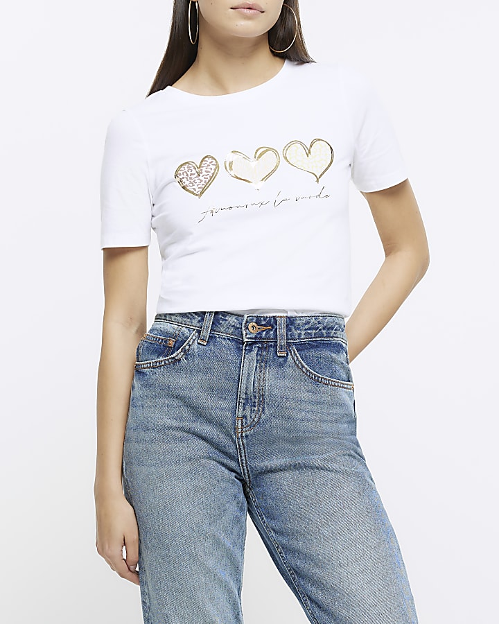 White heart print t-shirt