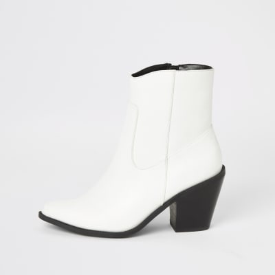 white heeled ankle boots