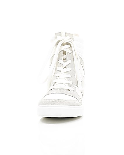 360 degree animation of product White hidden wedge high top trainers frame-3