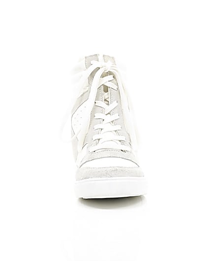 360 degree animation of product White hidden wedge high top trainers frame-4