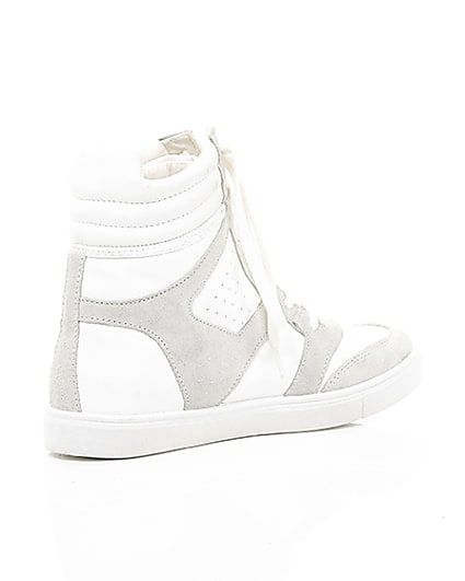 360 degree animation of product White hidden wedge high top trainers frame-12