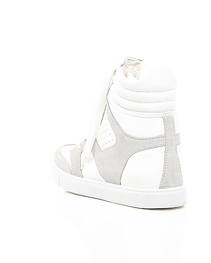 360 degree animation of product White hidden wedge high top trainers frame-18