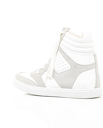 360 degree animation of product White hidden wedge high top trainers frame-20