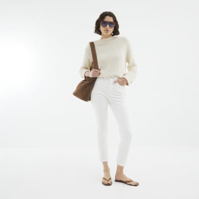 White High Rise Mom Jeans