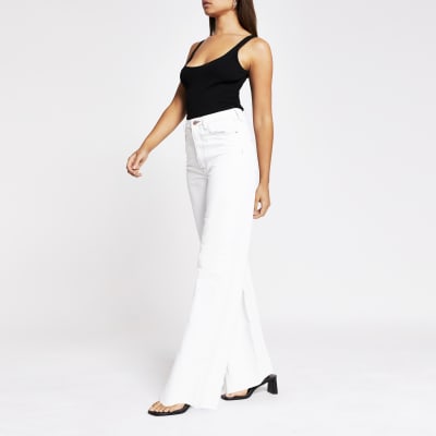 womens white wide leg jeans