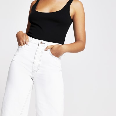 high waisted white wide leg jeans