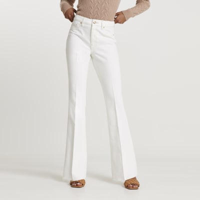 White high waisted flared jeans | River Island