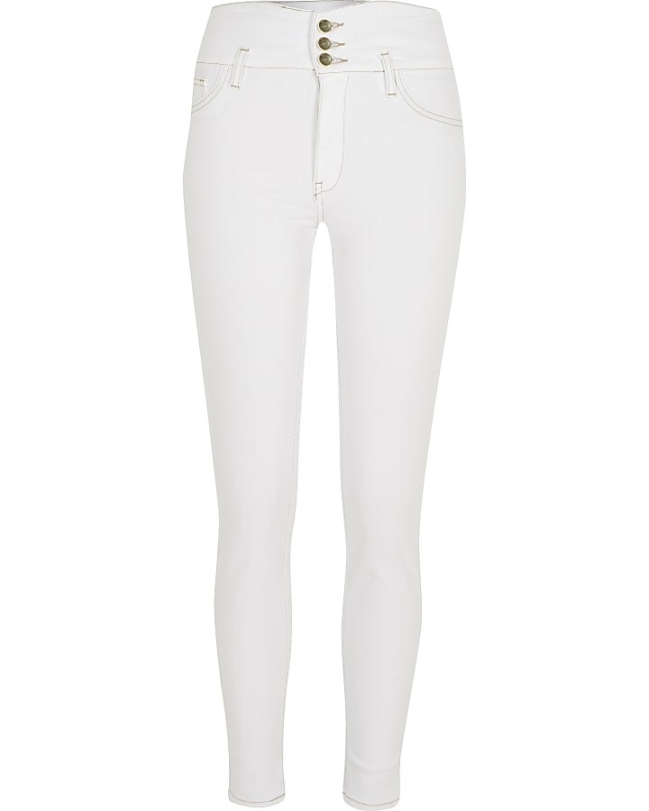 White high waisted skinny jeans