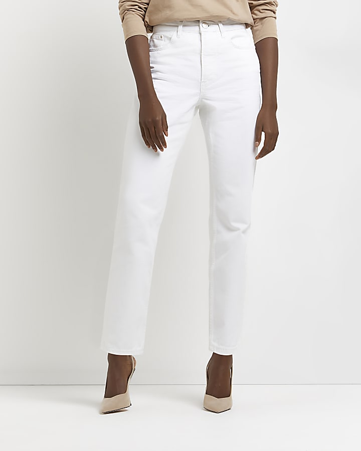 White high waisted straight jeans