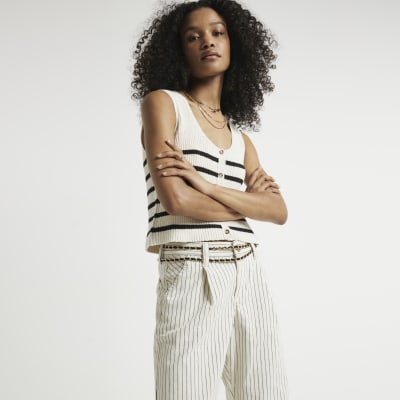 White high waisted stripe loose jeans River Island