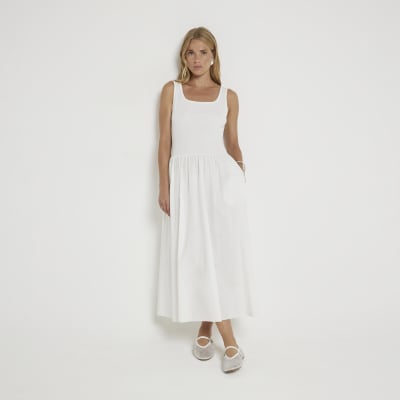White hybrid skater midi dress River Island