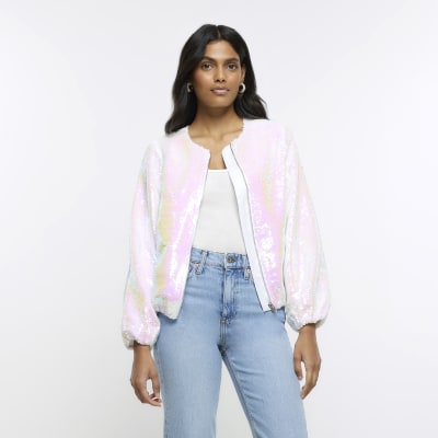 White Iridescent Sequin Moto Jacket - No Rules Fashion