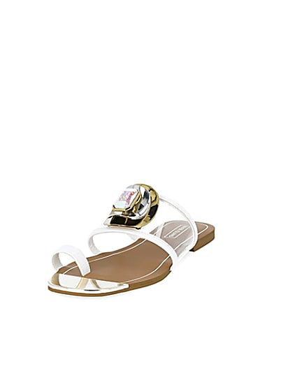 360 degree animation of product White jewel embellished toe loops sandals frame-23