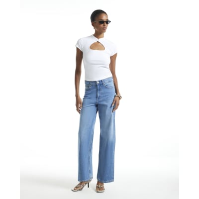Keyhole Stand Up Collar Cap Sleeve Top