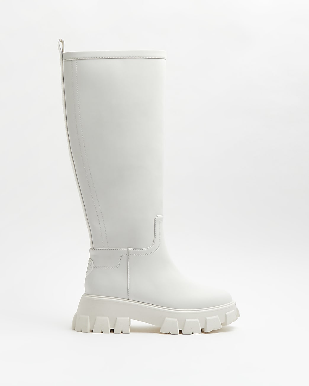 White knee high rubber chunky boots River Island
