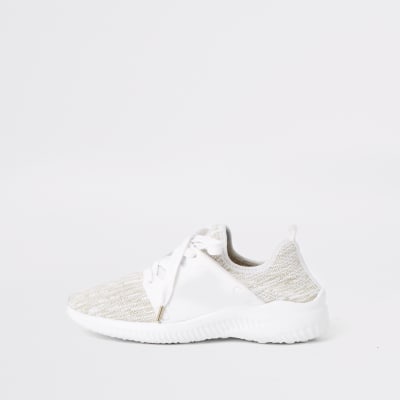 White knit lace-up runner trainers