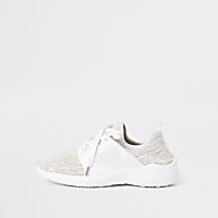 White knit lace-up runner trainers