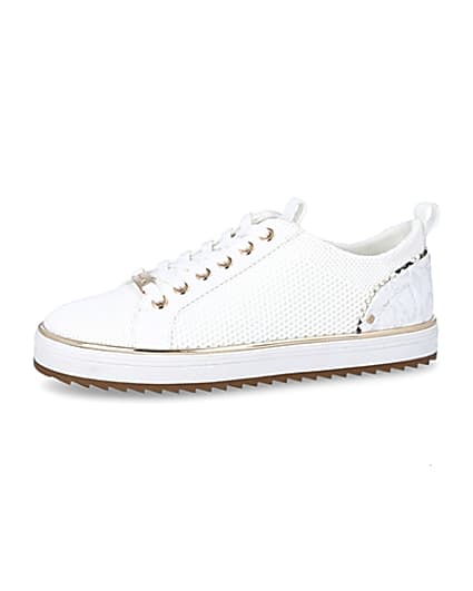 360 degree animation of product White knitted lace-up cleated trainers frame-2