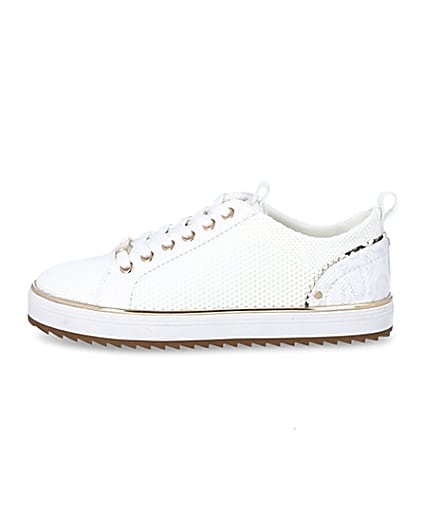 360 degree animation of product White knitted lace-up cleated trainers frame-3