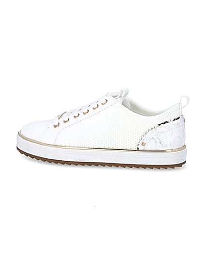 360 degree animation of product White knitted lace-up cleated trainers frame-4