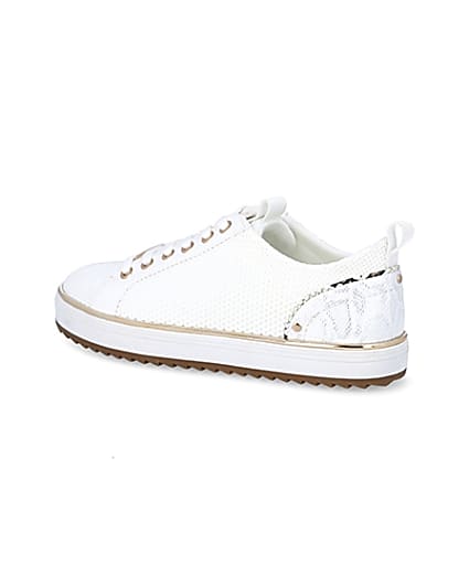 360 degree animation of product White knitted lace-up cleated trainers frame-5