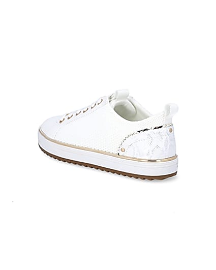 360 degree animation of product White knitted lace-up cleated trainers frame-6