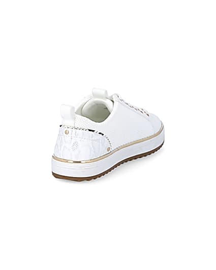 360 degree animation of product White knitted lace-up cleated trainers frame-11