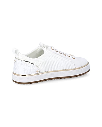 360 degree animation of product White knitted lace-up cleated trainers frame-13